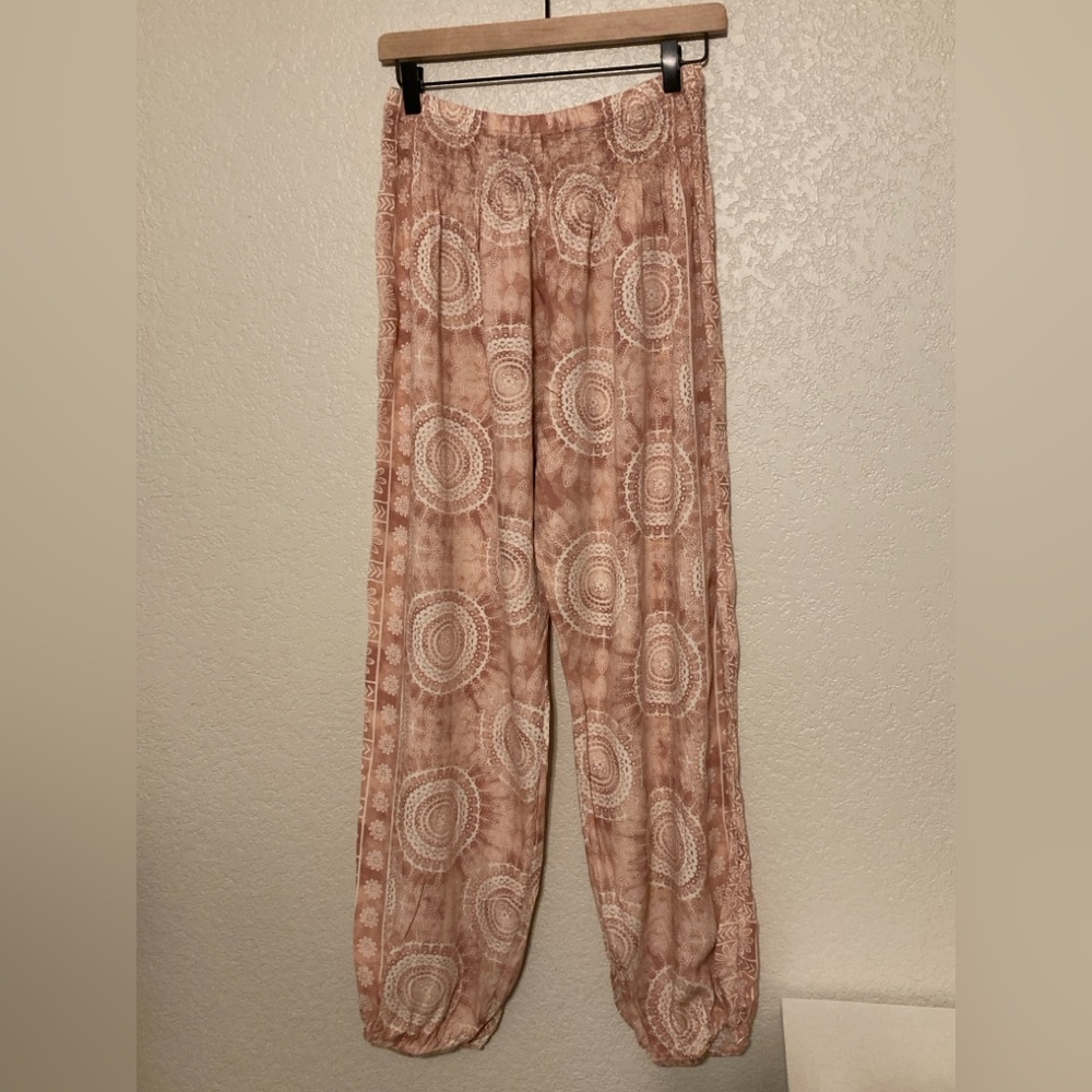 Boho Printed Elastic-Waist Pink Track Pants